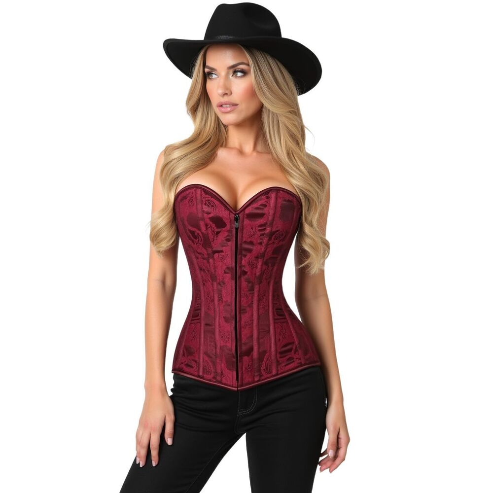 9357 Lavish Wine Lace Overbust Corset w/Zipper Small
